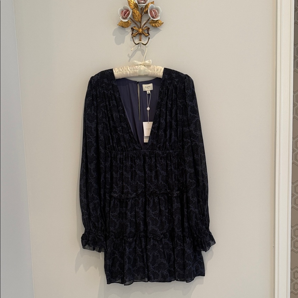 Cami NYC Navy Black Floral V‑Neck Mini Dress